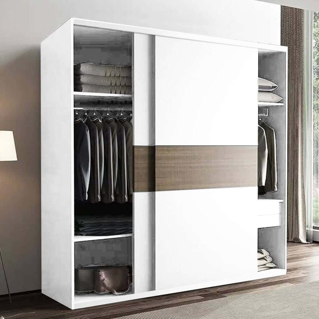 Wardrobe MDF Wood Covered With HPL Layer, 210×160×60 cm - White Brown