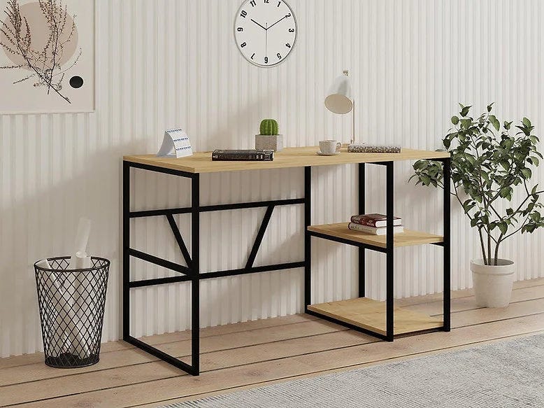Modern MDF metal desk, 120x60x75 cm - Black Beige