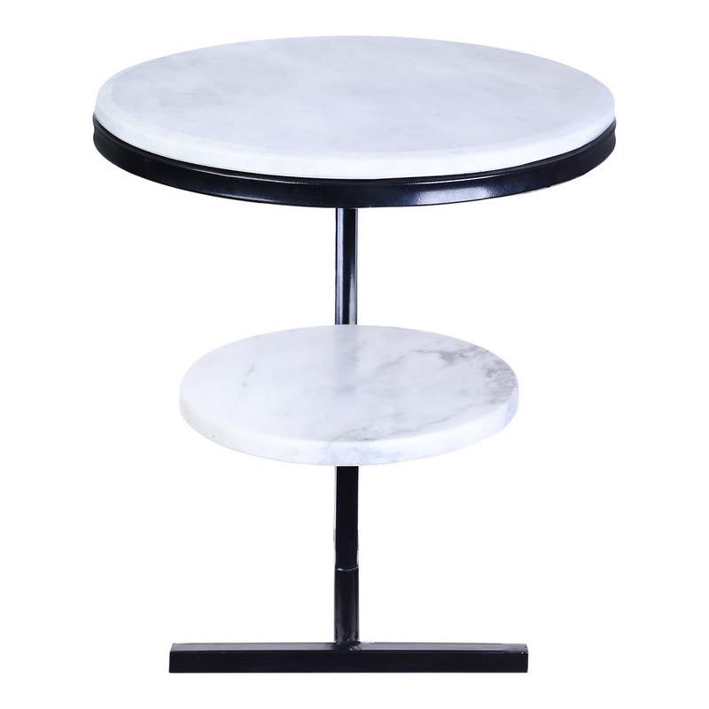 Side Table with Marble Surface, 2 Layers, 40×50 cm - Black