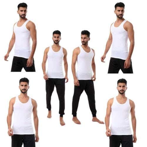Dice Cotton Men Sleeveless Undershirts Set, XXL, 4 Pieces - White