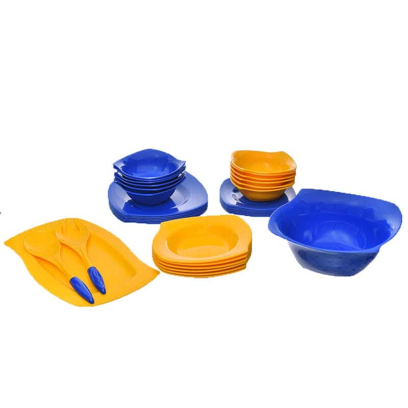 Polypropylene Dinner set, 34 pieces - Yellow blue