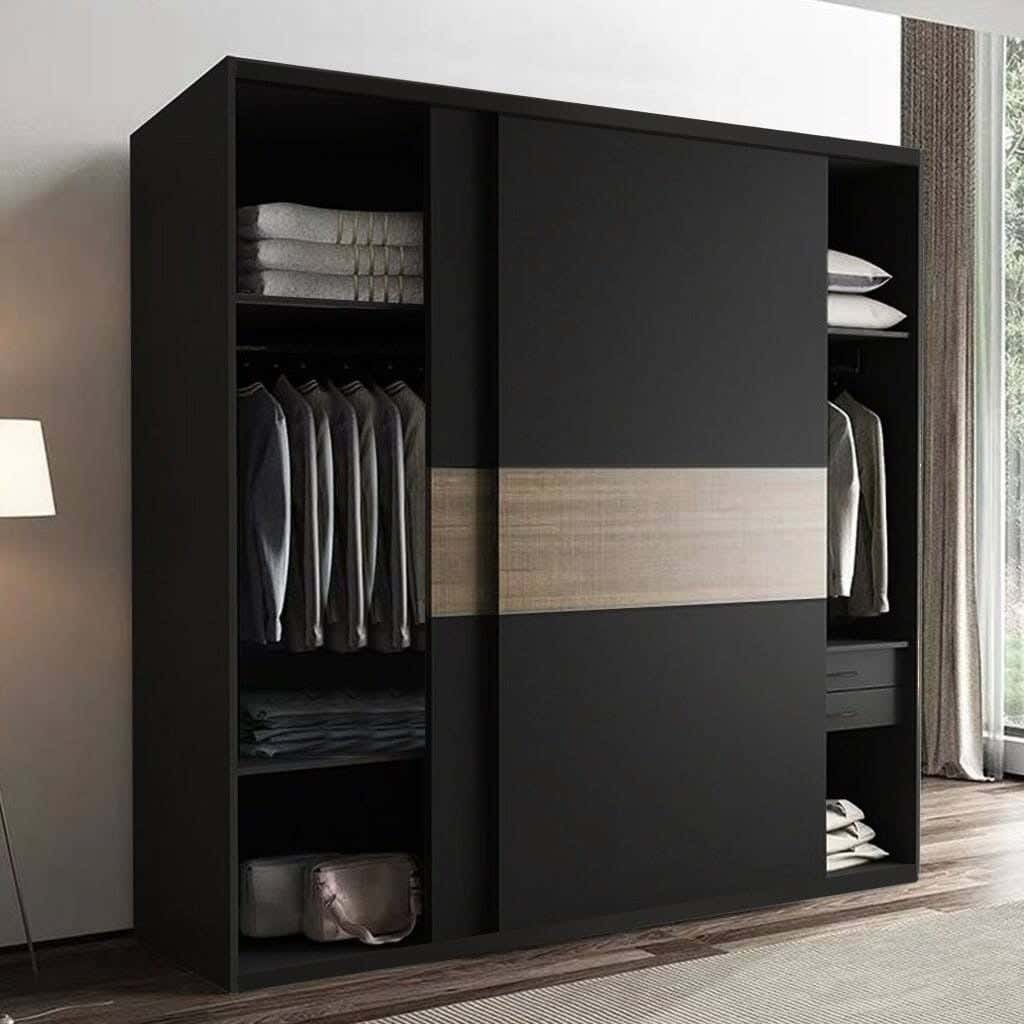 Wardrobe MDF Wood Covered With HPL Layer, 210×160×60 cm - Black Brown