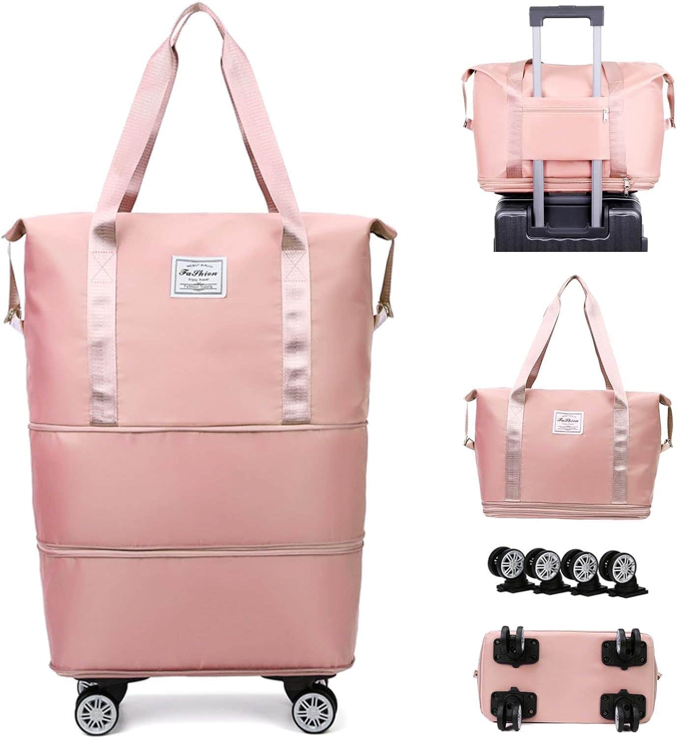 Shasvi Foldable Travel Duffle Bag With Wheels - Pink
