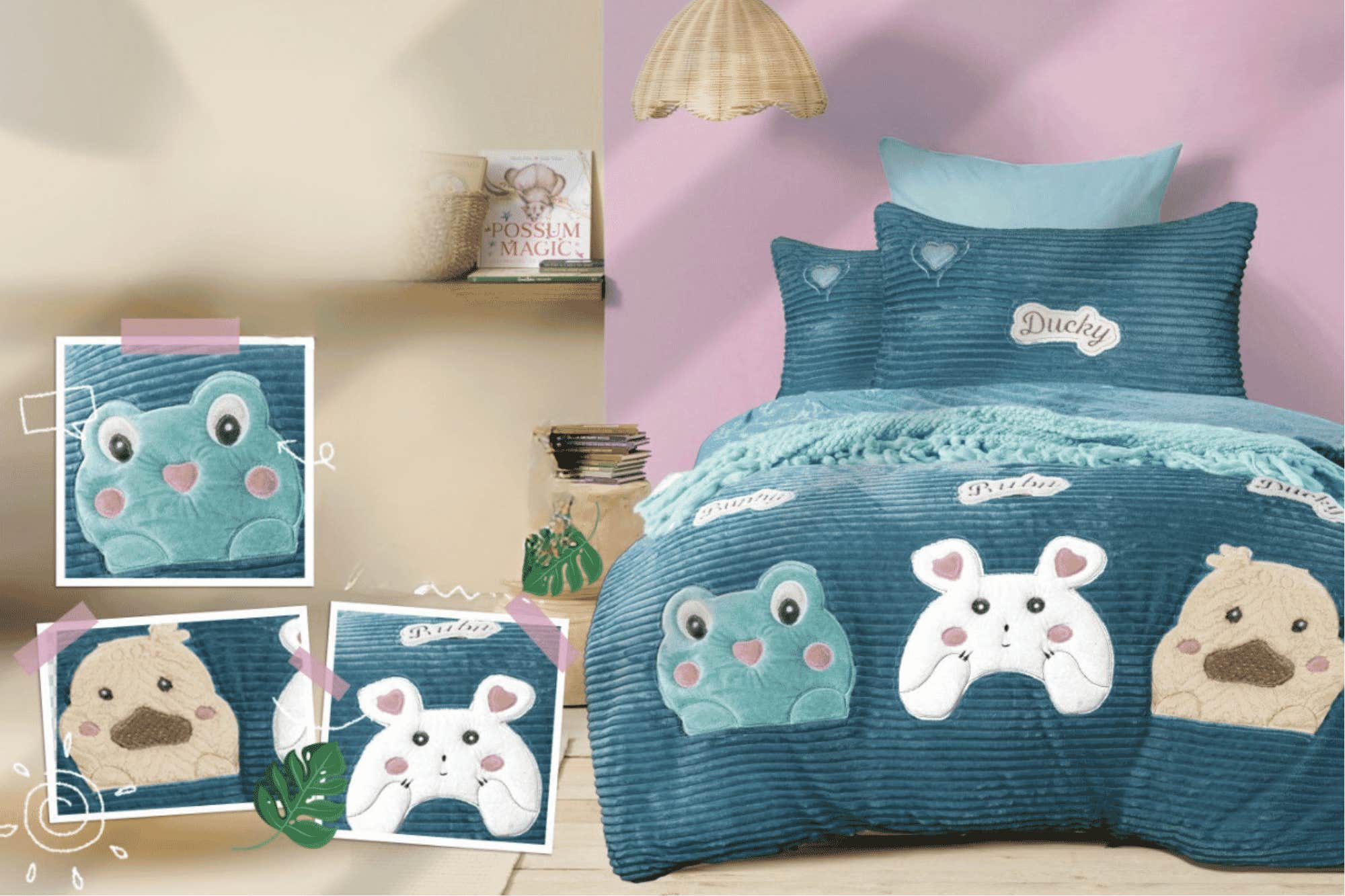 Rimas children's quilt, 240x180cm, striped faux fur - denim
