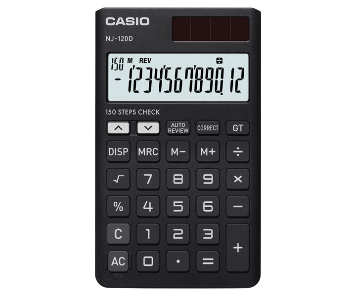 Casio NJ-120D-BK-W-DH-W Portable Desktop Calculator - Black