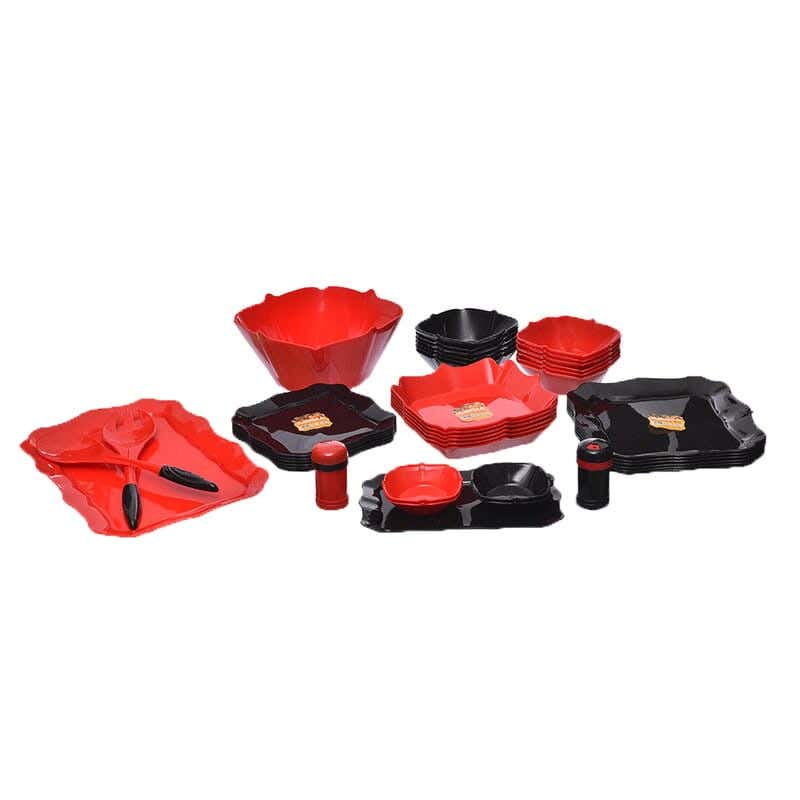 Polypropylene Dinner set, 41 pieces - Red black