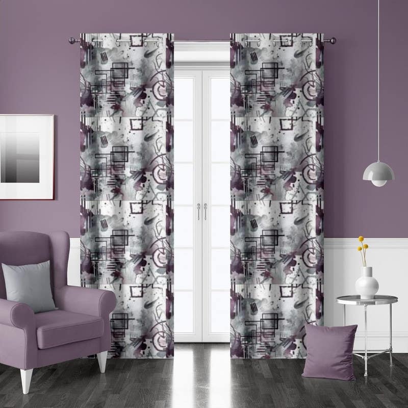 Digital Velvet Curtain, 150x275 cm, 2 Pieces, Fiberglass Rings - Multicolor