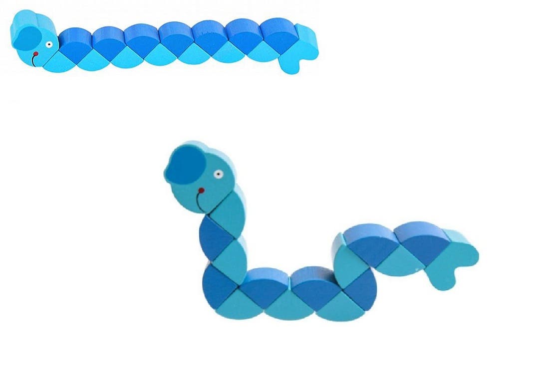 Alsafwa W25-134-1 Moving Wooden Worm Toy for Unisex Children - Blue