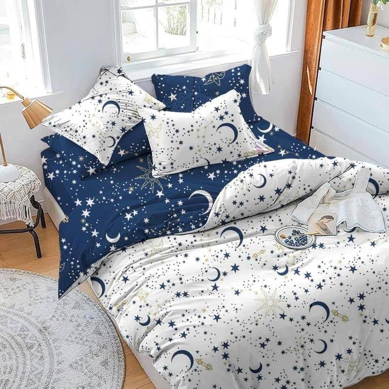 Zippered Duvet Cover with 2 Pillowcases, 175 x 240 cm , 3 Pieces - Navy White