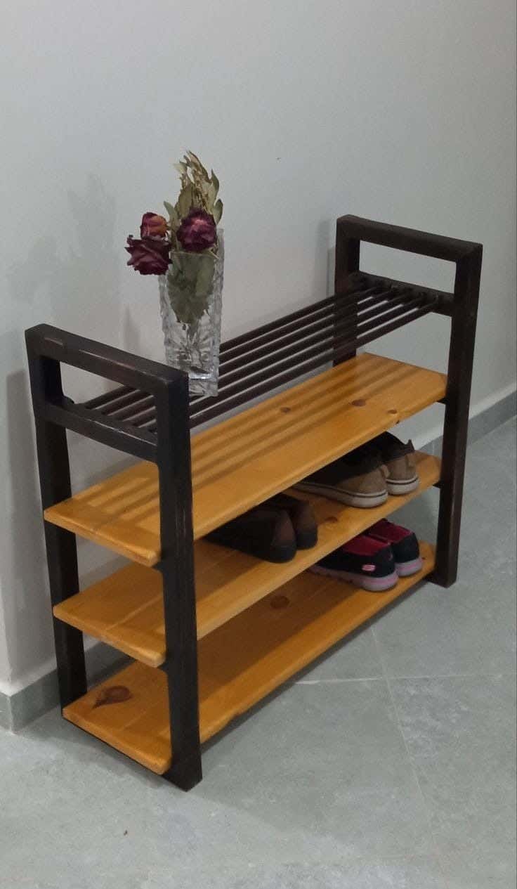 Metal shoe rack, 4 shelves, 80x65x25 cm - Black