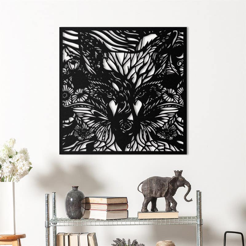 Decorative Wall Hanging, MDF Wood, 95×95×0.5 - Black