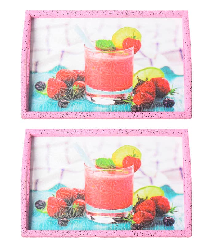 Wood Tray Set 3 , 2 Pieces - Multicolor