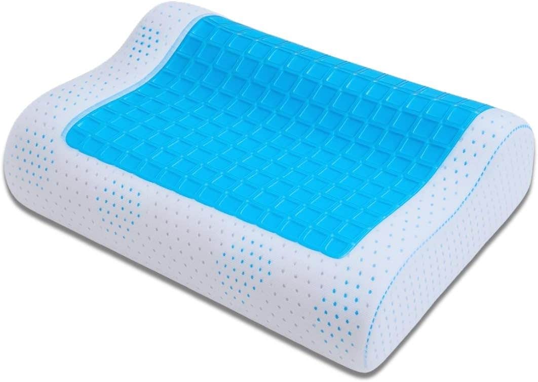 Medical pillow, gel memory foam, 60×40×15 cm - white blue
