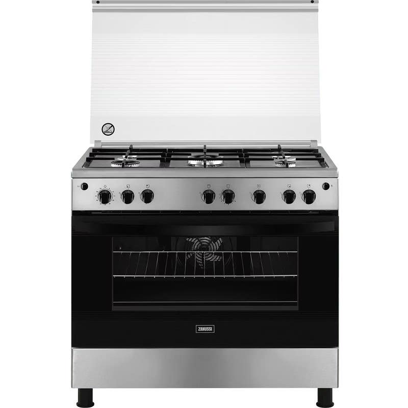 Zanussi ZCG923A6XB Max Steel Gas Cooker, 5 Burners, 90 cm, Full Safety, Stainless Steel Sides - Silver