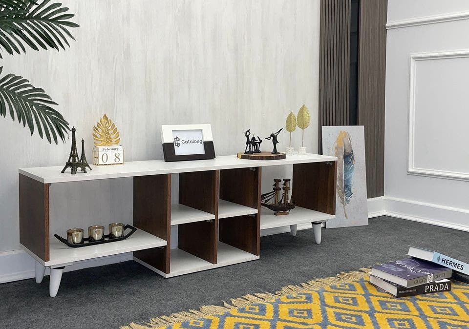 MDF Wood Screen Table, 150×30×45 cm - White Brown