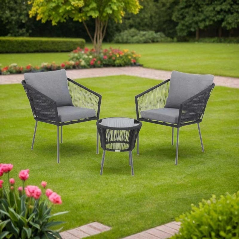 3-piece outdoor furniture set, iron, MAM208 - Black Grey