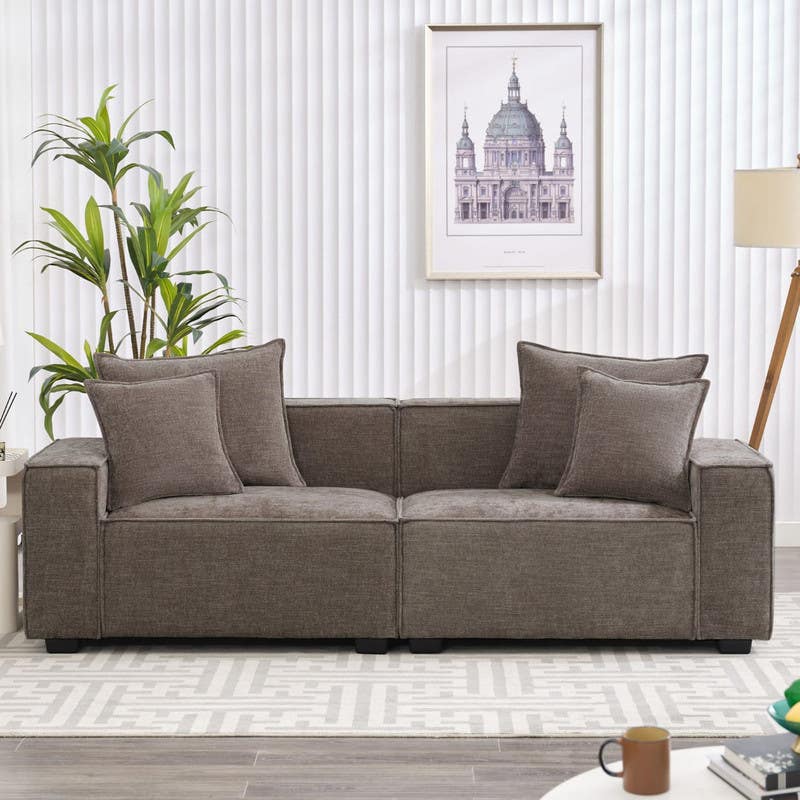 Two-seater sofa, beech wood, 80×200×75 cm, linen fabric - gray