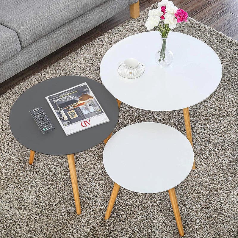 Beech & Counter Wood Side Table Set, 3 Pieces - White Grey