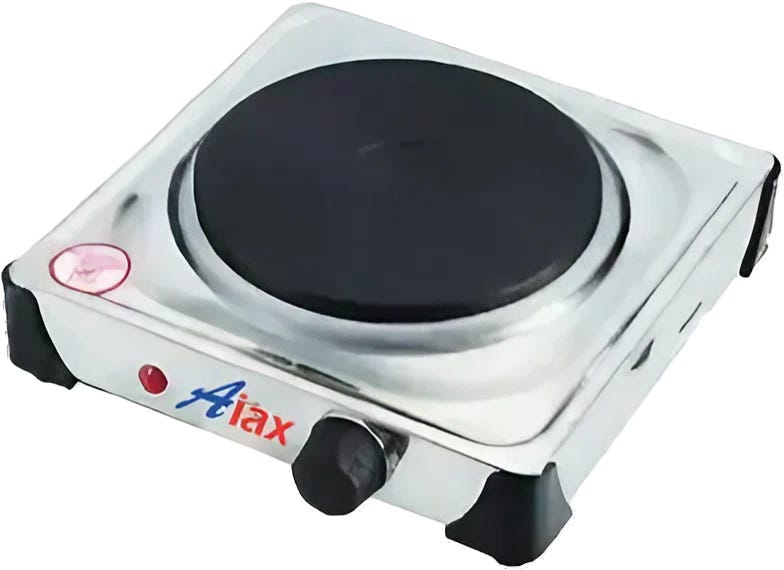 Aiax KGP 012 Stainless Steel Electric Stove, 1000 Watt, 1000 Watt - Silver