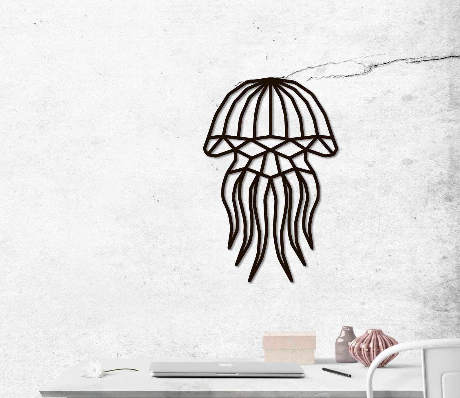 MDF Geometric Jellyfish Wall Hanging Art, 100X100X0.5 Cm - Black