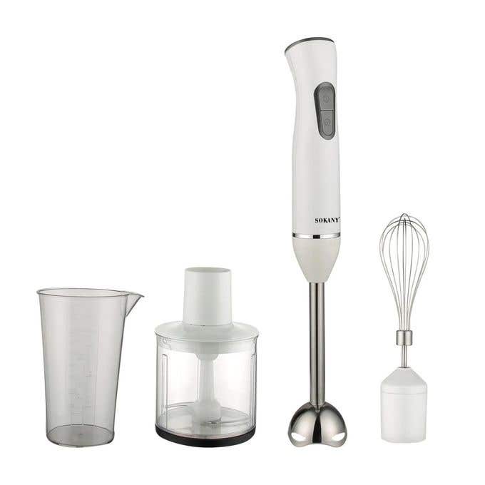 Sokany Sk-02004 Hand Blender 4 In 1, 600 Watt, Stainless Steel Blades - White