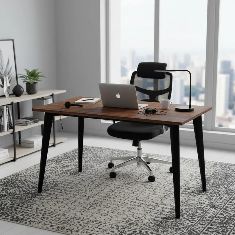 Modern MDF metal desk, 120x60x75 cm - Black Brown