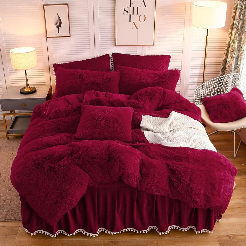 Spanish fur Quilt, size 260x240 cm, 3 pieces - Dark Red