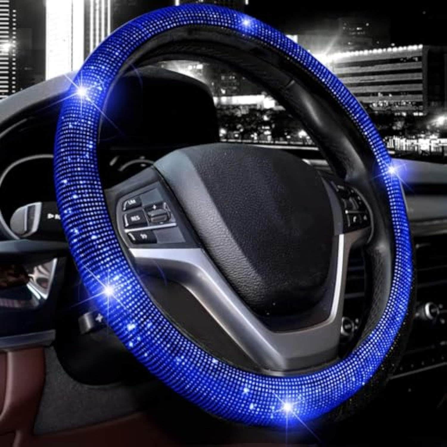 Steering Wheel Cover With Rhinestones - Blue