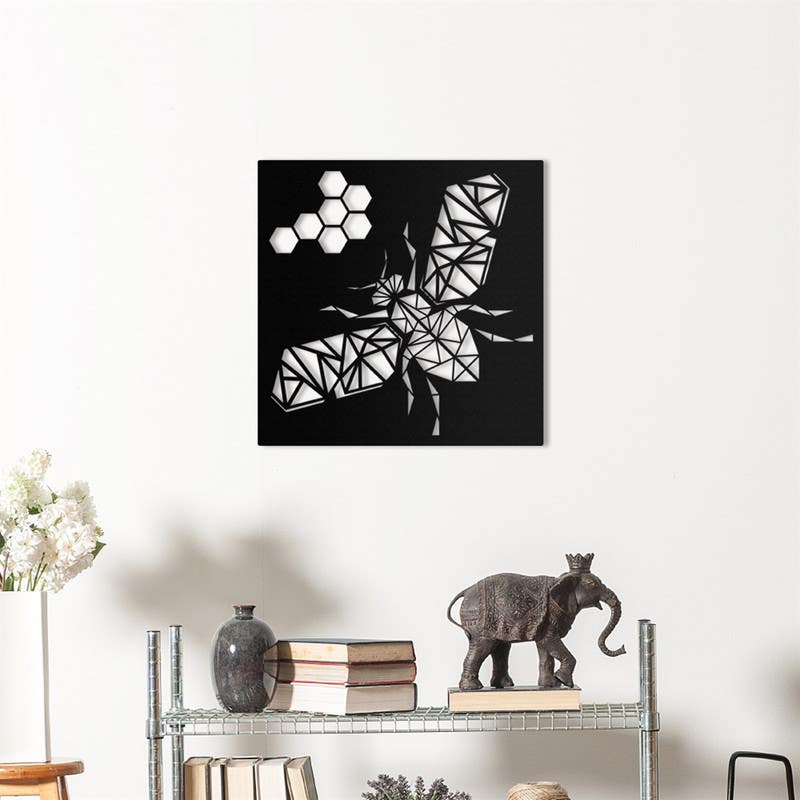 Decorative Wall Hanging, MDF Wood, 95×95×0.5 - Black