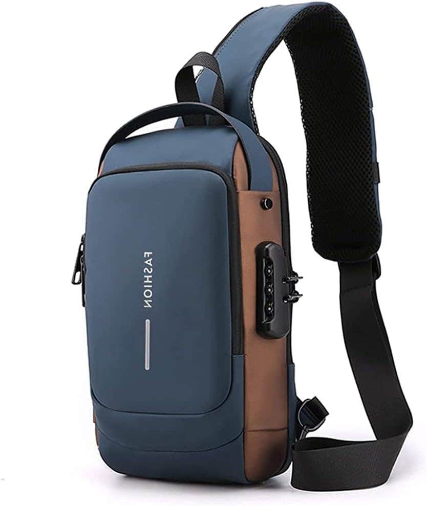 K D Durable Sling Crossbody Bag - Navy Blue Brown