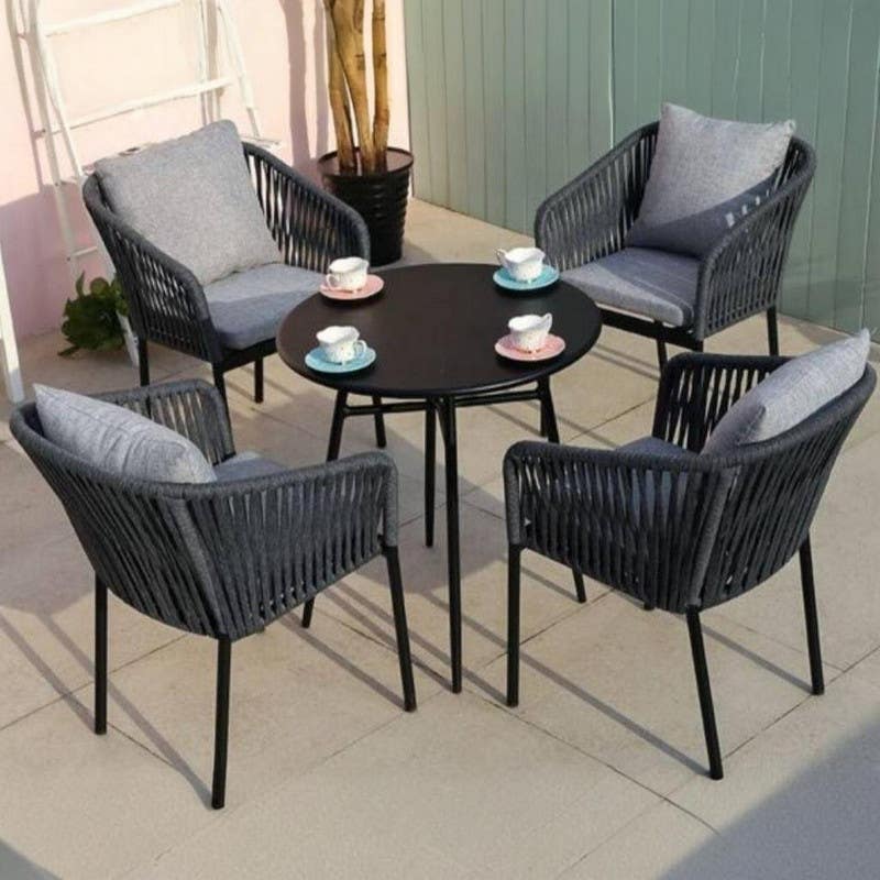 Outdoor Furniture Set, 5 Pieces, Metal - Black Grey