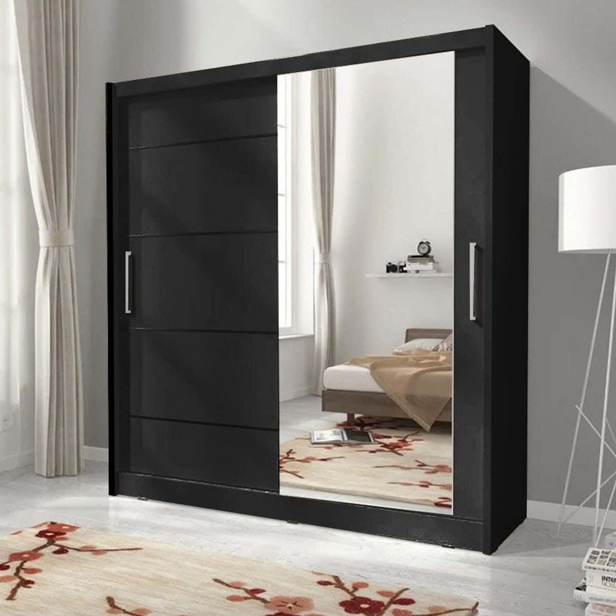 Wardrobe MDF Wood Covered With HPL Layer, 220×120×50 cm - Black