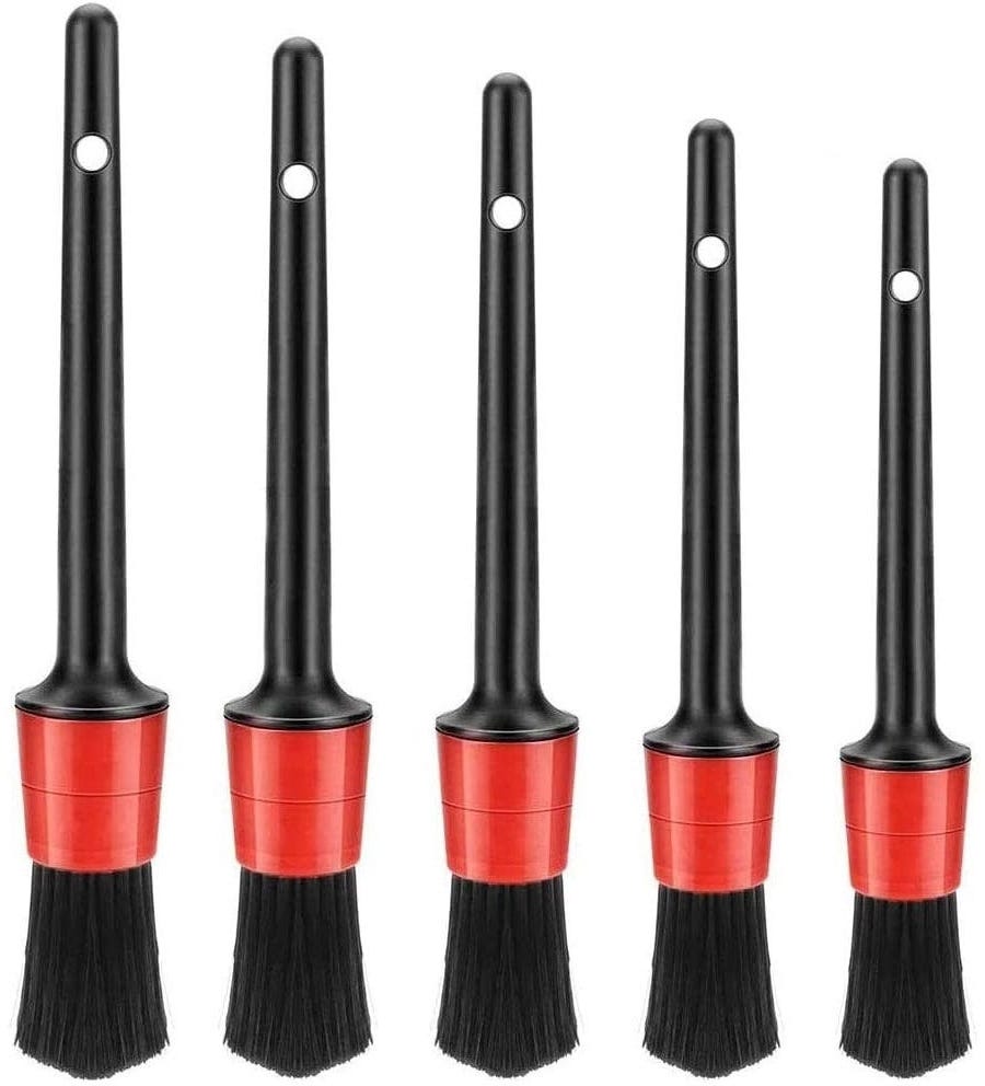 Car Cleaning Brush Set, 5 Pieces - Black Red