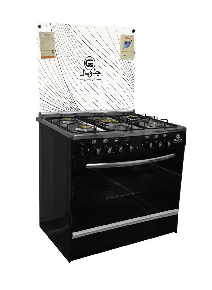 Global Freestanding Gas Stove, 5 Burners, Self-Ignition, Stainless Steel Surface, Copper Burners, Fan, 60 X 80 Cm - Black