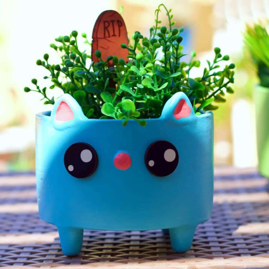 Pottery Plants Pot, 12×18 cm - Light Blue