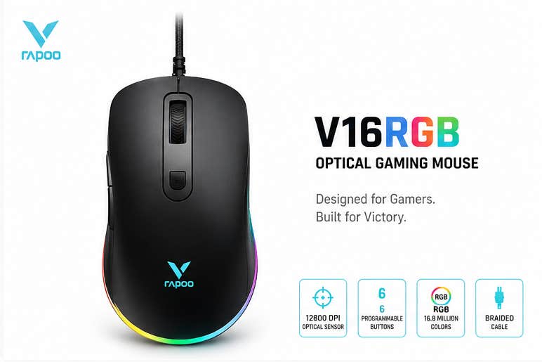 Rapoo V16Rgb Wired Optical Gaming Mouse With Rgb Backlight