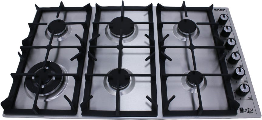 Purity HPT903S Built-in Gas Cooker, Self-Ignition, Safety Valves, 6 Burners, 90 cm - Silver