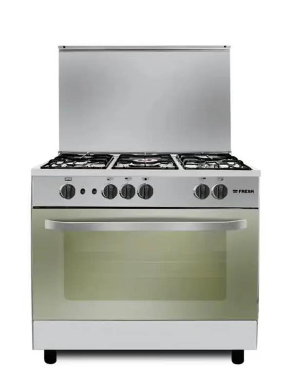 Fresh Jumbo Star Gas Cooker, 90 cm, 5 Burners, Grill - Silver