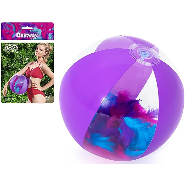 Bestway PVC Beach Ball with Feathers, 41cm Diameter, Purple