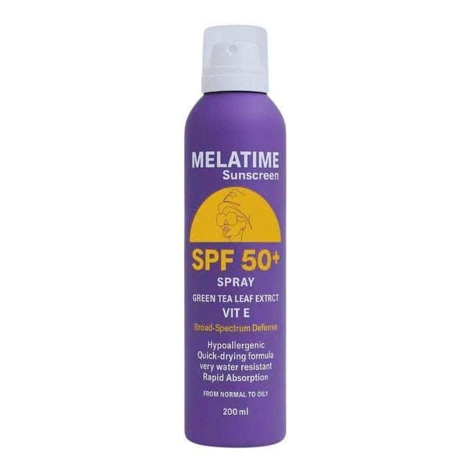 Melatime Sunscreen Spray Spf 50+ With Green Tea Leaf Extract & Vitamin E – 200Ml