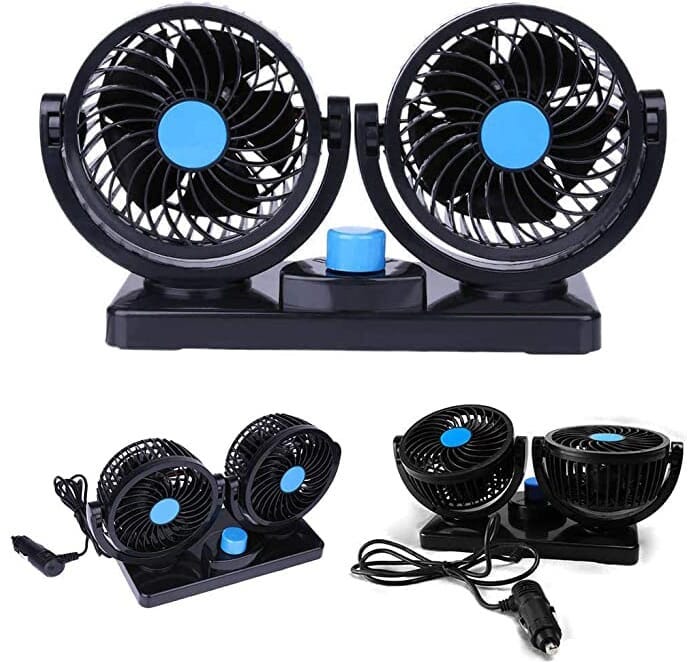 Car Cooling Fan, 12V, Adjustable, 360 Degree Rotation - Black