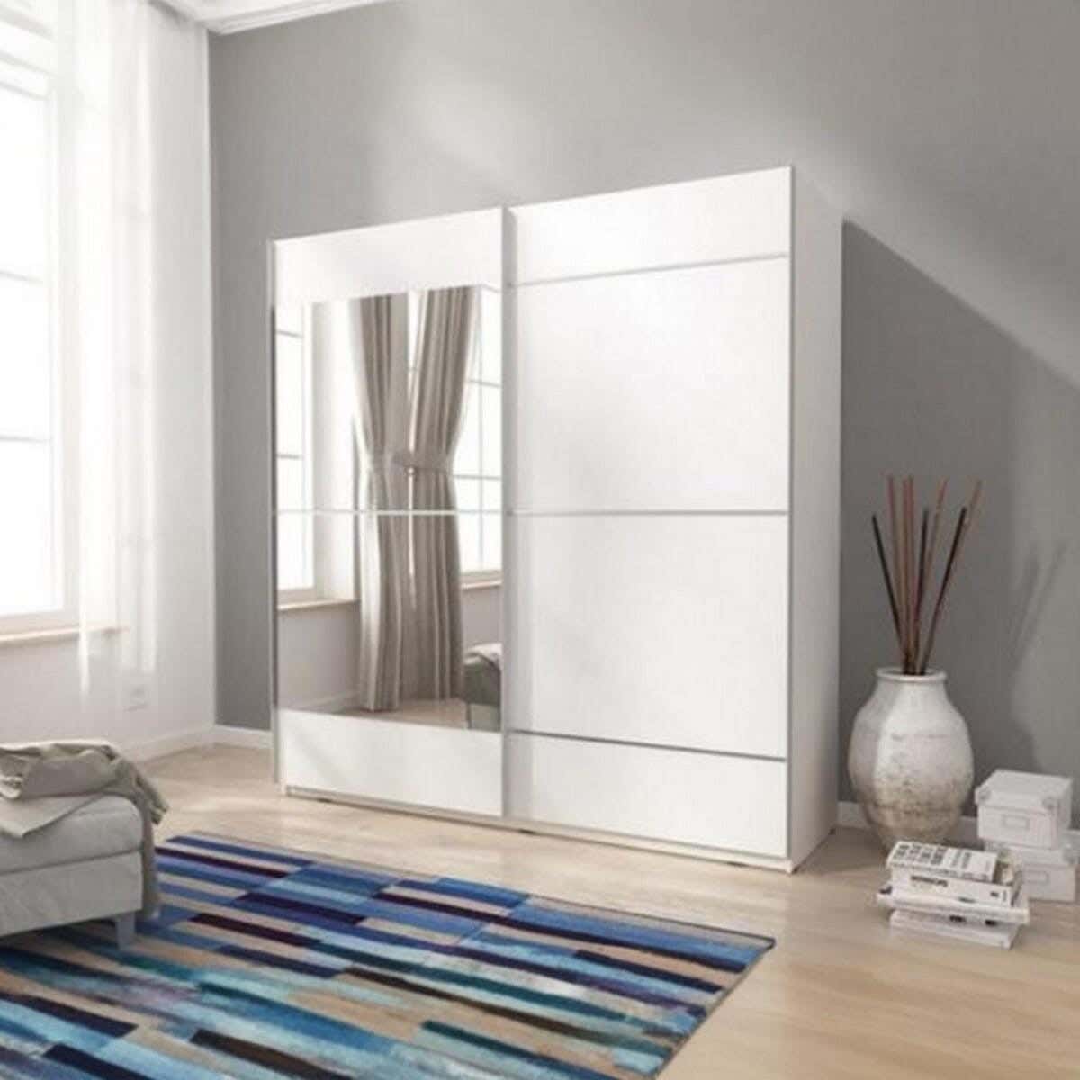 Wardrobe MDF Wood Covered With HPL Layer, 210×200×50 cm - White