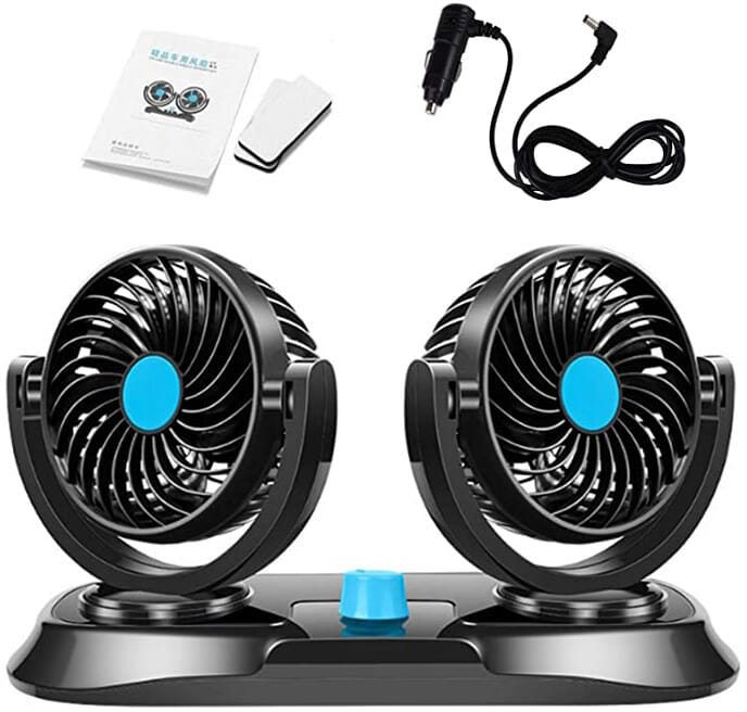 Car Cooling Fan, 12V, Adjustable, 360 Degree Rotation - Black