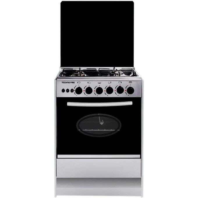 Techno TF-20-BB Fire Gas Cooker, 4 Burners, 60x60 cm, Self Ignition, Grill - Silver Black