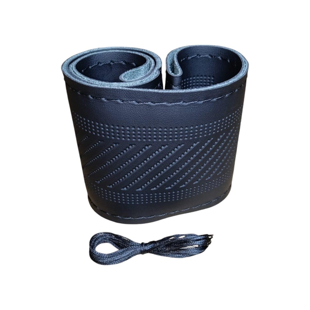 Knitted Leather Steering Wheel Cover - Black