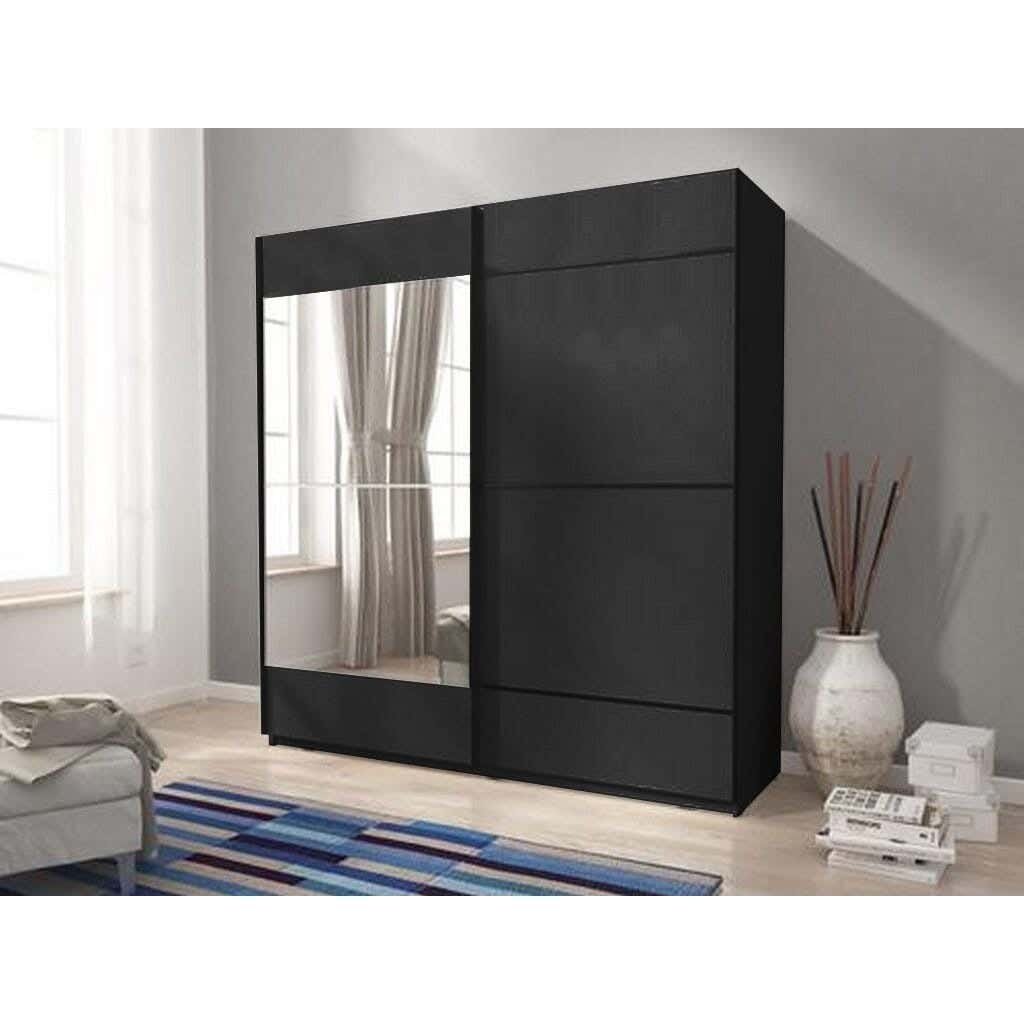 Wardrobe MDF Wood Covered With HPL Layer, 210×200×50 cm - Black