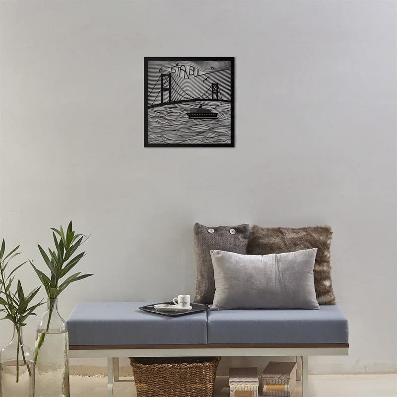 Decorative Wall Hanging, MDF Wood, 95×95×0.5 - Black