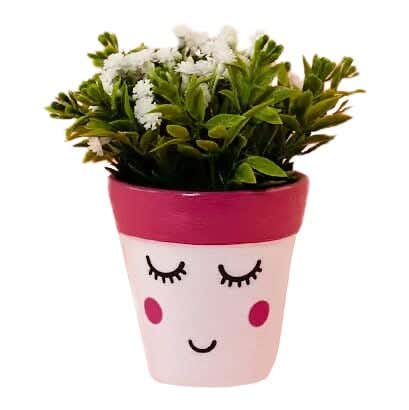 Pottery Plants Pot, 8×16 cm - White Pink