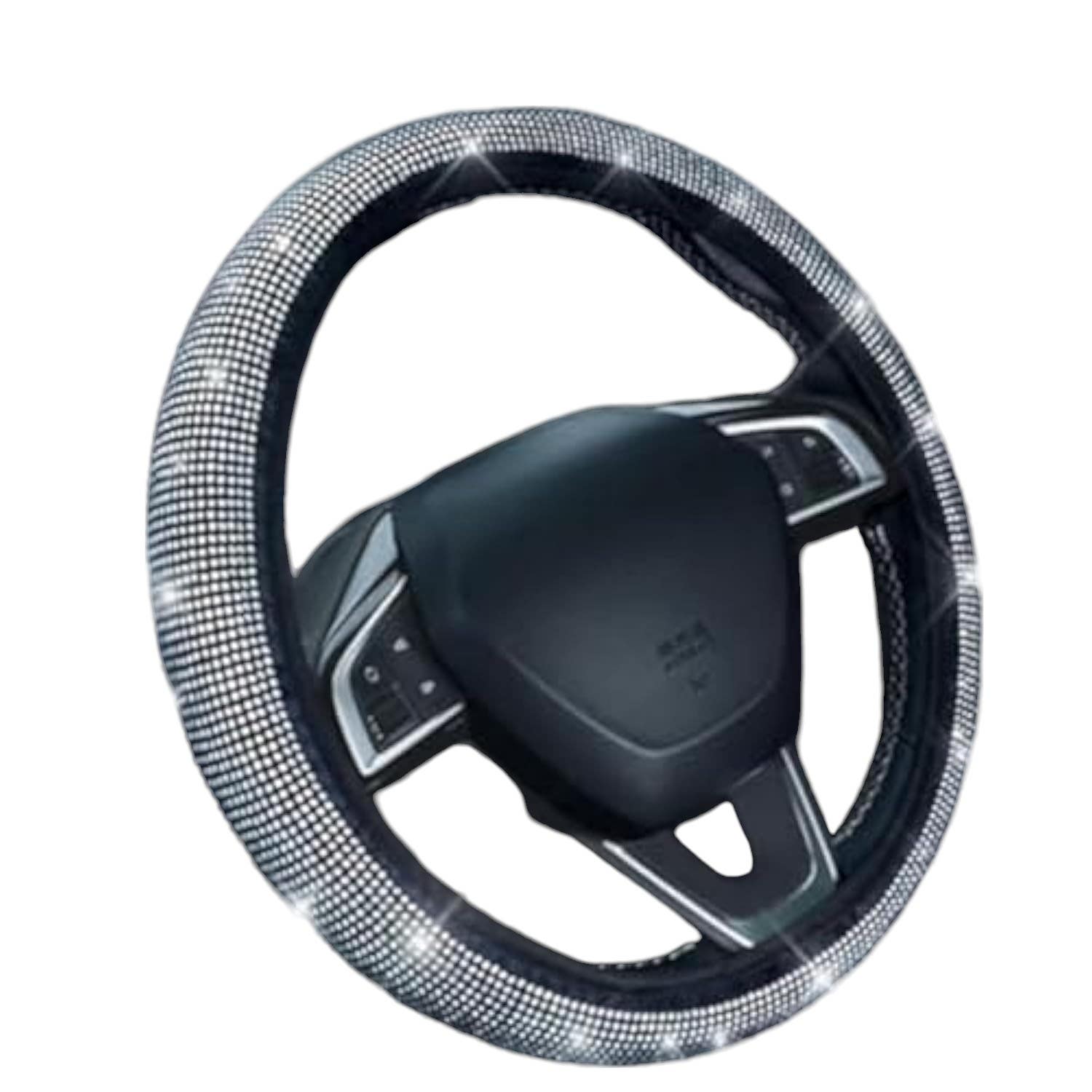 Steering Wheel Cover With Rhinestones - Black White