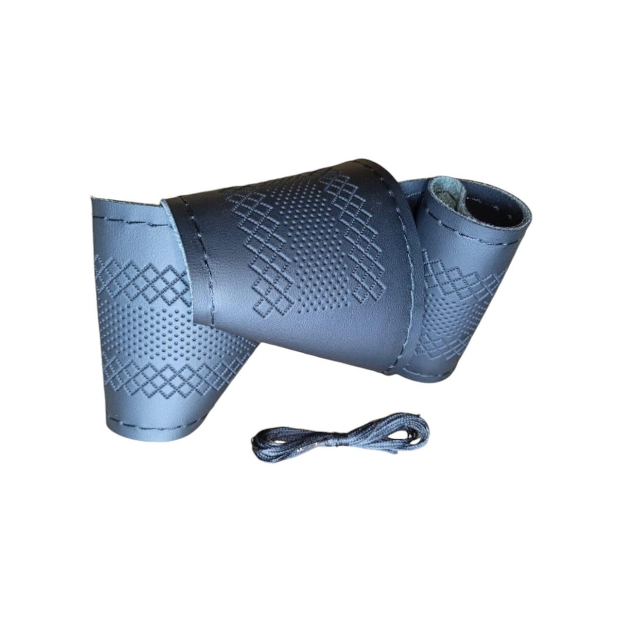Knitted Leather Steering Wheel Cover - Grey
